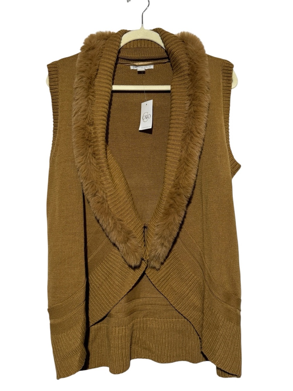 Cato NWT Fur Collar Knit Sweater Vest Cardigan Sz Large Boho Chic Cabincore Fall